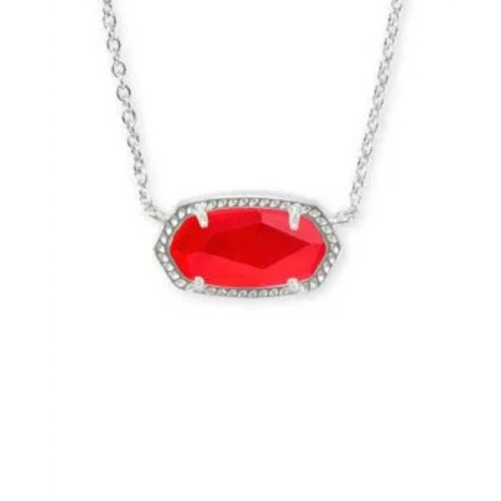 NEW KENDRA SCOTT women's elisa short pendant necklace in rhodium red illusion - Picture 2 of 2